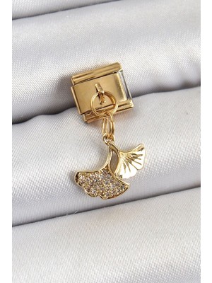 Clariss 316L Çelik Sallantılı Zirkon Taşlı Balık Kuyruğu Model Gold Renk Nomination Charm