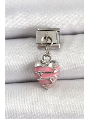 Clariss 316L Çelik Gümüş Renk Pembe Kalp Model Nomination Charm