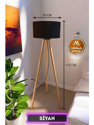 Empressco 3 Ayaklı Mega Boy Tripod Lambader Siyah Kumaş Abajur
