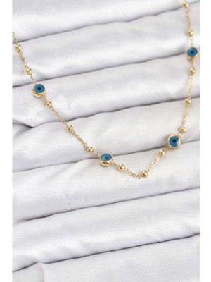 Clariss 316L Çelik Gold Renk Nazarlı ve Topçuklu Model Kadın Kolye