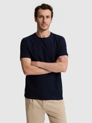 Cacharel Erkek Lacivert Slim Fit Saf Pamuk Ince Fitilli Bisiklet Yaka T-Shirt 50328374-VR033