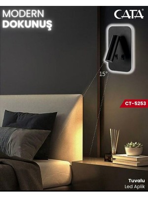 Empressco 9W Siyah Tuvalu Yatak Başlığı Aplik Çift Kademeli Günışığı