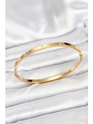 Clariss 316L Çelik Gold Renk Zirkon Taşlı 65 mm Ince Kadın Kelepçe Bileklik