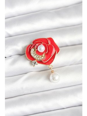 Clariss Kırmızı Gül Incili Model Broş