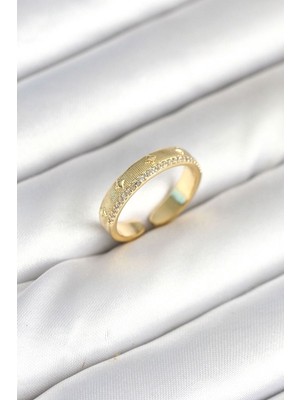 Clariss Gold Renk Şerit Zirkon Taşlı Kadın Yüzük