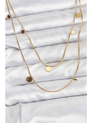 Clariss 316L Çelik Zincir Gold Renk Pullu Kadın Kolye