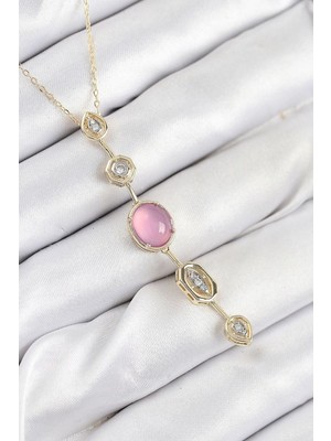 Clariss Pirinç Zincir Pembe Gold Renk Zirkon Taşlı Y Kolye