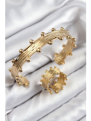 Clariss Pirinç Topcuk Model Gold Renk Bileklik Yüzük Set