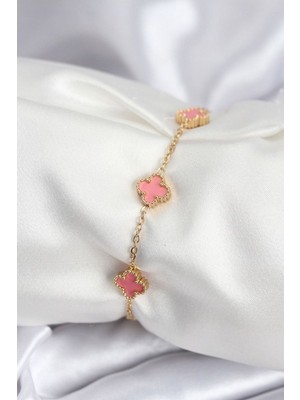 Clariss 316L Çelik Gold Renk Pembe Baby Boy Yonca Kadın Bileklik