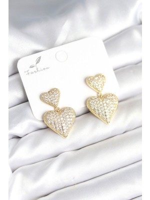Clariss Kalp Model Zirkon Taşlı Gold Renk Pirinç Kadın Küpe