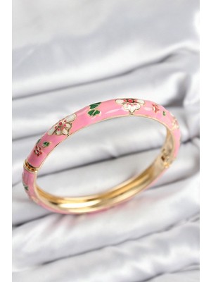 Clariss Mineli Pirinç Pembe Çiçek Motifli Gold Kadın Kelepçe