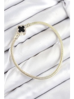 Clariss Pirinç Charm Zirkon Taşlı Yonca Model Gold Renk Kadın Bileklik