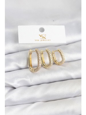 Clariss Pirinç Gold Renk Zirkon Taşlı Halka Model Ysx Trio Küpe Seti