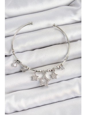 Clariss Pirinç Zirkon Taşlı Yıldız Model Gümüş Renk Charm Bileklik