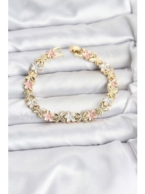Clariss Lotus Model Pirinç Gold ve Pembe Renk Kadın Bileklik