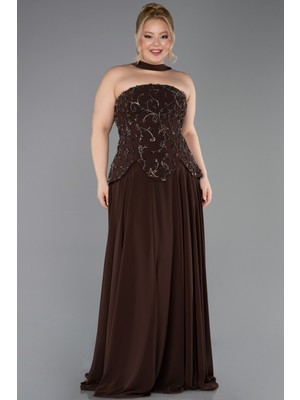 Abiyefon Taşlı Straplez Peplum Uzun Şifon Büyük Beden Abiye ABU5855