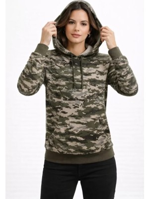 MiraLive Kamuflaj Desenli 2 Iplik 4 Mevsim Kapüşonlu Kanguru Cepli Hoodie Sweatshirt - Kamuflaj
