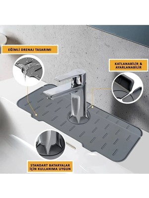 Empressco Gri Su Tutucu Musluk Matı Mutfak Banyo Için Koruyucu Musluk Lavabo Bulaşık Süngeri - Fiyatı, Yorumları