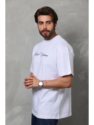 MiraLive Erkek Baskılı T-Shirt Kısa Kol Bisiklet Yaka Regular Fit Rahat Kalıp Günlük Tişört - Beyaz