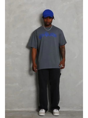 MiraLive Erkek Baskılı T-Shirt Kısa Kol Bisiklet Yaka Regular Fit Rahat Kalıp Günlük Tişört - Füme
