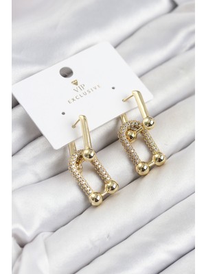 Kyops Gold Renk Vıp Seri Tifani Zirkon Taşlı Kadın Küpe - Lisinya
