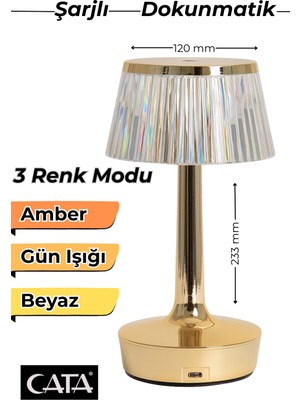 Empressco Şarjlı Masa Lambası, Dokunmatik Led, Amber Gün Işığı, 3 Renk, USB Şarj