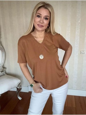 MiraLive Kadın Kısa Kollu V Yaka Bluz