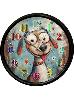 Caseras Renkli Karikatür Köpek Temalı Duvar Saati 28 cm – Sessiz Mekanizma Çocuk Odası Dekoru