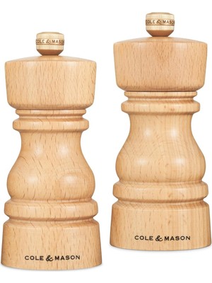 Belirtilmemiş Cole & Mason London Doğal Kayın Tuzu ve Karabiber Değirmeni Seti, 130 Mm, Hassas + Karbon/seramik M