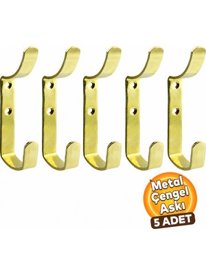 Badem10 (5 Adet) Çengel Metal Portmanto Vestiyer Duvar Dolap Elbise Askısı Gold Mobilya Askılığı Aparatı