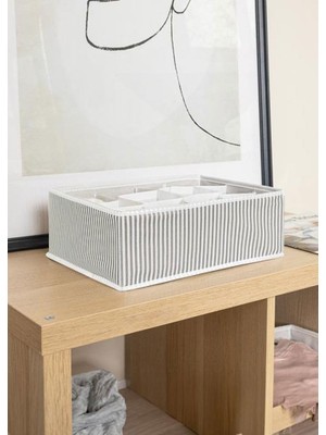 Belirtilmemiş Sogex Çekmece Düzenleyici, 12 Bölmeli, 31X25X12 Cm, Gri Çizgili, Katlanabilir Dolap Içi Organizer