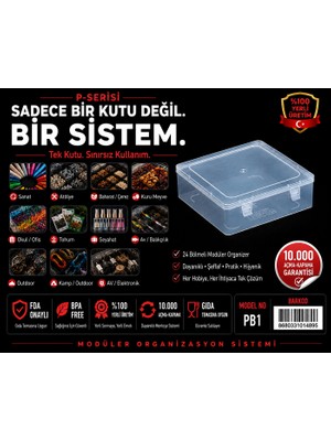 P-Serisi Pb-1 Şeffaf Plastik  Organizer, Saklama, Ambalaj Kutu ( 22.5X20.5X7.5 cm )