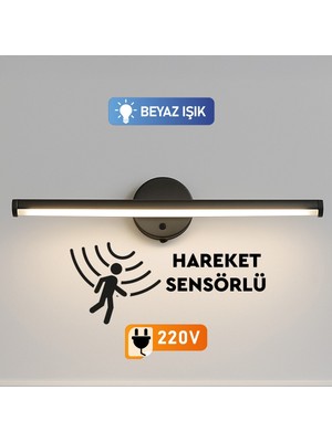 Empressco Beyaz Sensörlü Elektrikli LED Aplik 38CM, 220V, Kolay Tak & Kullanım