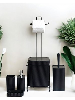 Empressco Metal Stantlı 6 Parça Banyo Seti Paslanmaz Çöp Kovalı Siyah Renkli Modern Tasarım