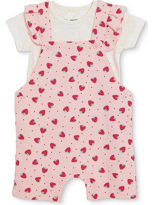 Hellobaby Kız Bebek Şort Salopet-Tshirt Düğmeli Bisiklet Yaka Kısa Kol Patiksiz