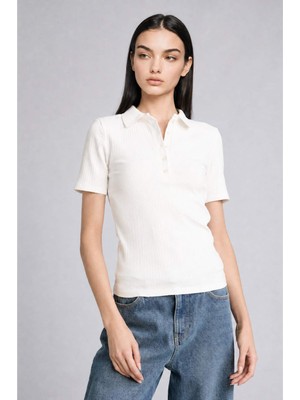 DeFacto Slim Fit Fitilli Kısa Kollu Polo Ekru Tişört E6577AX26SP