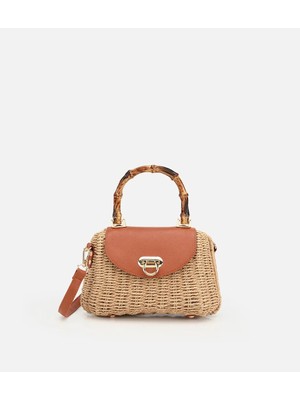 Hotiç 03CAH327380A340 KADIN Taba Hasır Bambu Saplı Mini(Çapraz)Çanta