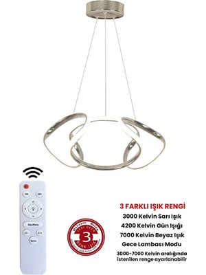 Empressco 3 Renk Kumandalı Krom Dimmerli LED Avize, Şık ve Modern Tasarım