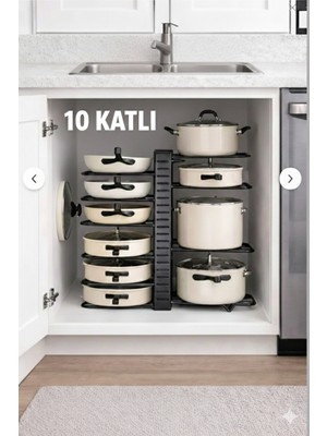 Empressco 10 Katlı Mutfak Depolama Rafı -Yükseklik Ayarlanabilir, Metal , Dolap Altı Tencere Tava Organizer - Fiyatı, Yorumları