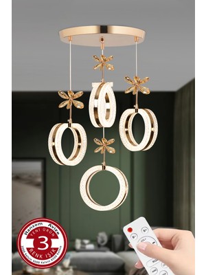 Empressco 3 Renk Kumandalı Gold Kasa Yüzük LED Avize 4’lü Modern Tasarım