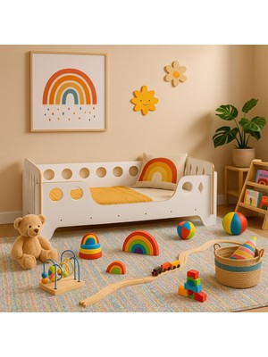Empressco Beyaz Montessori Karyola 70X140, Beyaz Mdf, Ahşap Detaylı Güvenli Çocuk Yatağı - Fiyatı, Yorumları