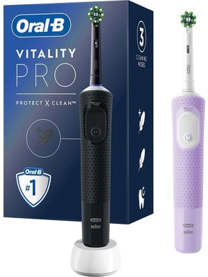 Oral-B D103 Vitality Pro Cross Action Şarjlı Diş Fırçası 2'li Avantaj Paketi - Siyah / Lila