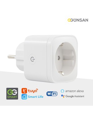 Günsan Elektrik Günsan WiFi Akıllı Priz 16A | Enerji Takibi, Uzaktan Kontrol, Tuya Smart Life, Sesli Komut (Google Home & Alexa)
