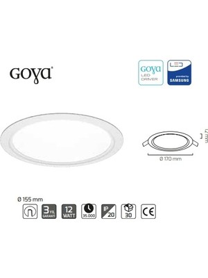 Goya 12W Sıva Altı Yuvarlak LED Panel Gün Işığı Spot Armatür GY-1758