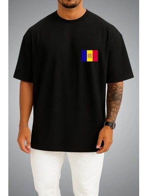 Bahriyeli Collection Oversize Andorra Bayrağı Cep Baskılı Unisex T-Shirt