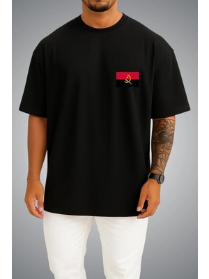 Bahriyeli Collection Oversize Angola Bayrağı Cep Baskılı Unisex T-Shirt