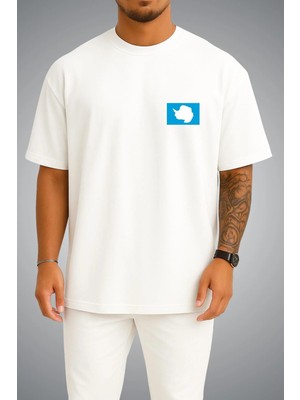Bahriyeli Collection Oversize Antarktika Bayrakları Cep Baskılı Unisex T-Shirt