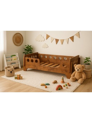 Empressco Ceviz Montessori Karyola 70X140, Ceviz Mdf, Ahşap Detaylı Güvenli Çocuk Yatağı - Fiyatı, Yorumları