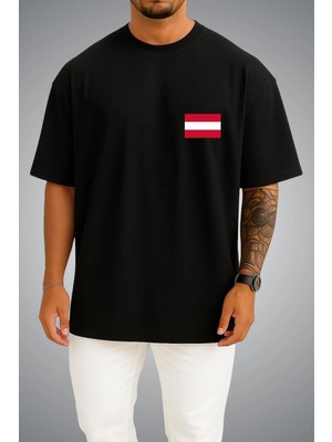 Bahriyeli Collection Oversize Avusturya Bayrağı Cep Baskılı Unisex T-Shirt