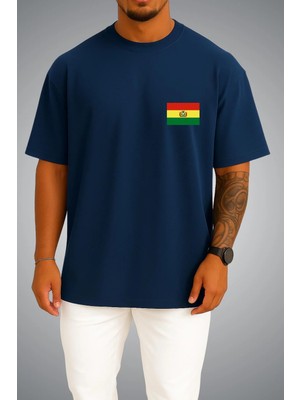 Bahriyeli Collection Oversize Bolivya Bayrağı Cep Baskılı Unisex T-Shirt